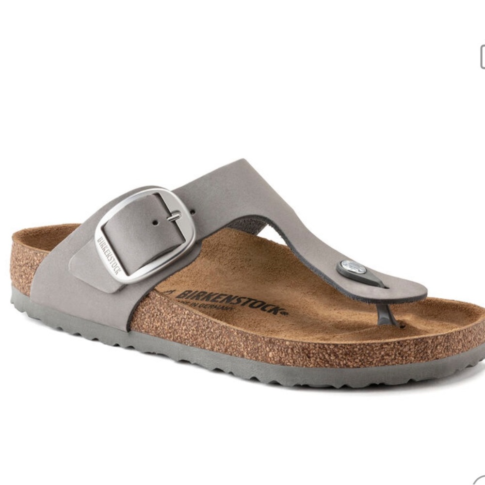 BIRKENSTOCK Gizeh Big Buckle Nubuck Leather, DOVE GRAY SIZE 6-6.5US / 37EU